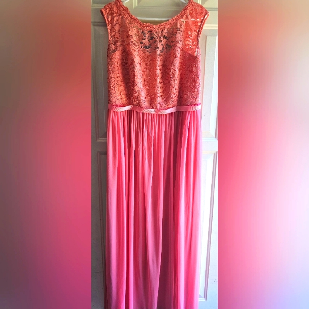David's bridal coral colored lace dress